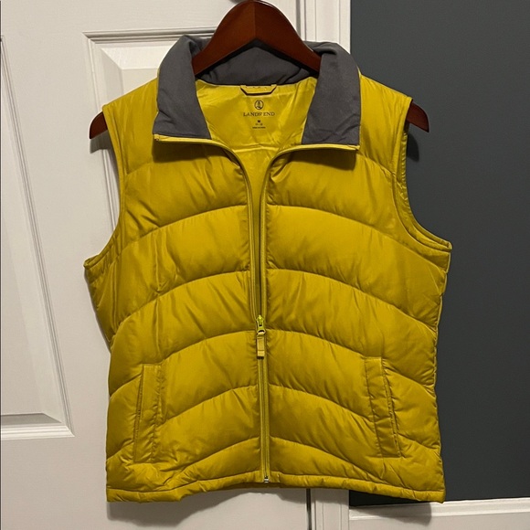 Lands' End Jackets & Blazers - Lands' End Yellow Puffer Vest with Gray Collar